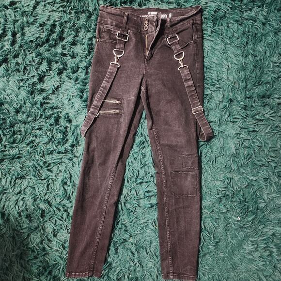 HT Denim Black Hi-Rise Super Skinny Strap Pants Size 9 Inseam 26" - Picture 1 of 7